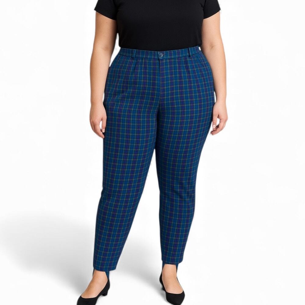 Vintage Plaid Stirrup Pants Teal Burgundy High Rise Trousers New Equestrian Prep